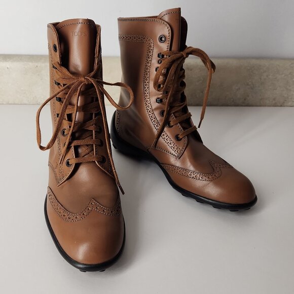 Tod's brown leather lace-up ankle boots brogue detailing womens 36 EU / 6 US - Picture 2 of 15